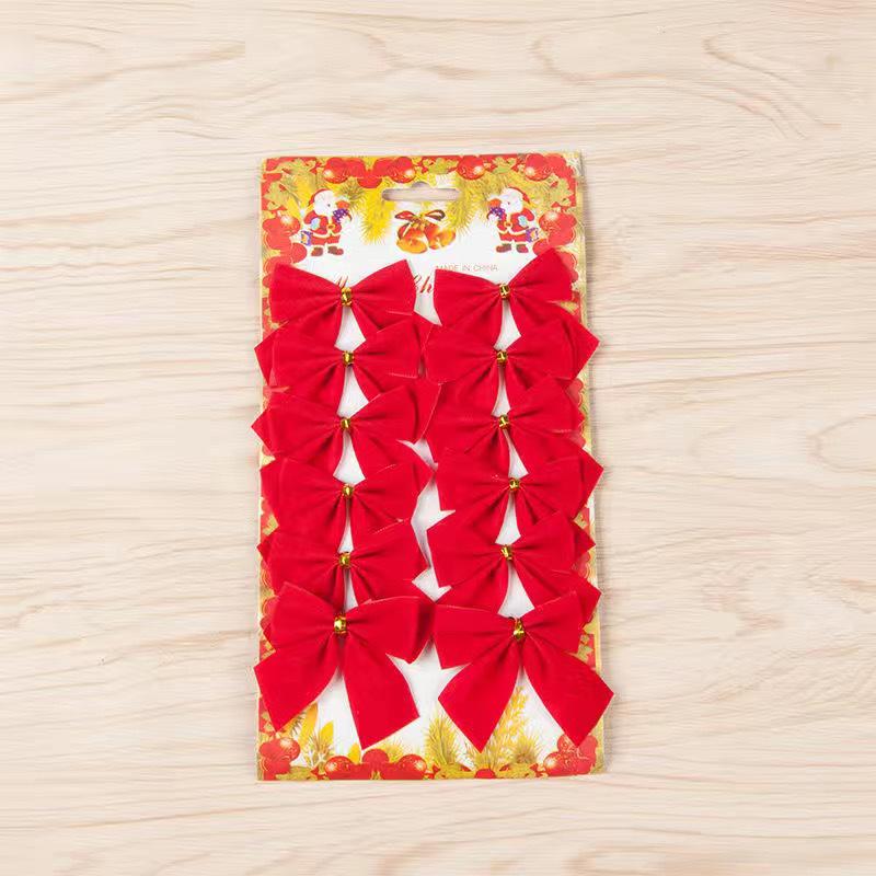 5,5cm Zlaté, stříbrné a červené mini látkové mašličky - ozdoby na vánoční stromeček, 12 kusů