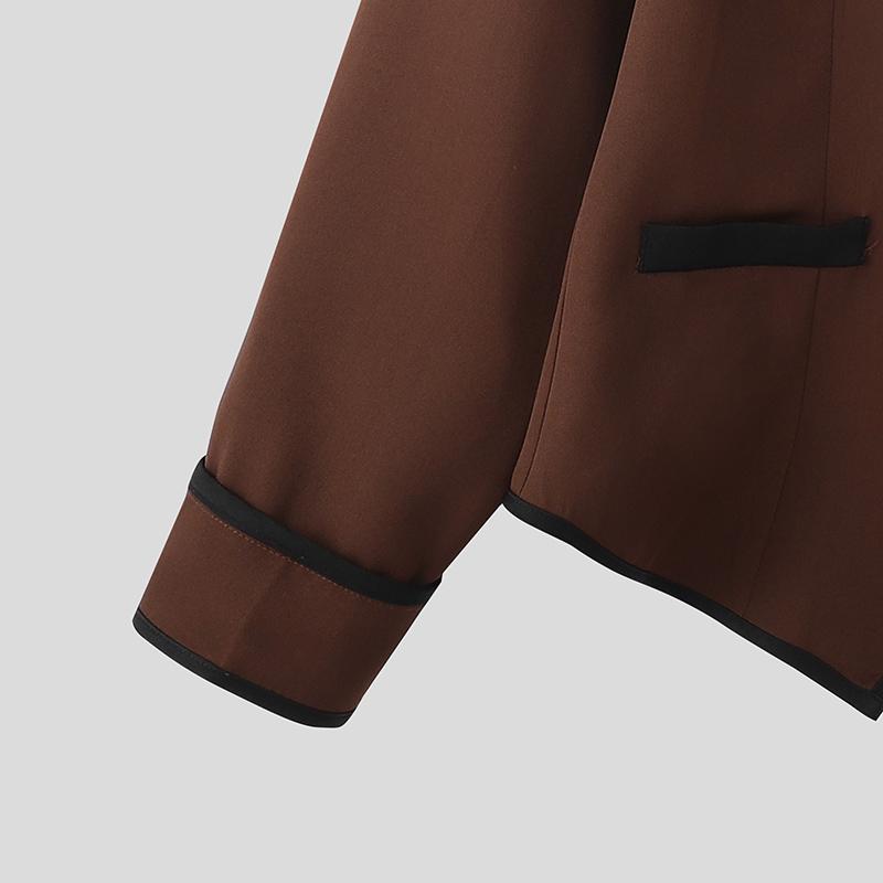 INCERUN Men Stand Neck Long Sleeve Stitching Casual Slim Thin Blazer Suit Coats