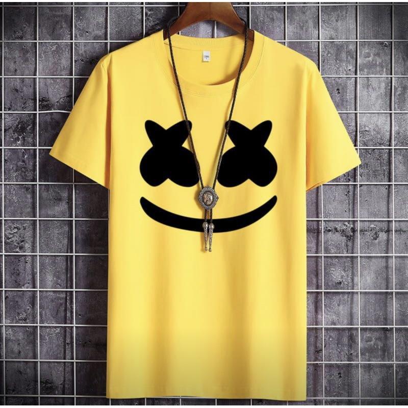 Same Style For Men And Women, Marshmallow Smiley Face, Printed Short-Sleeved T-Shirt And Top.