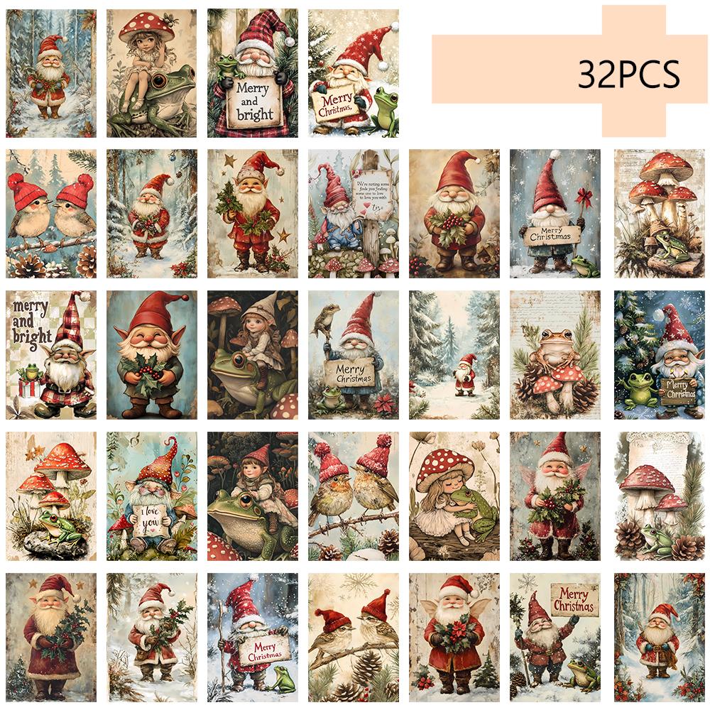 

32 шт., Рождественская открытка с гномом, милая и ретро, подарок на день рождения/юбилей, коллекционная, подходит для дарения, можно отправить по почте