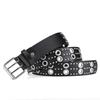 Ceinture à boucle à ardillon double rangée rivets creux ceintures en cuir noir réglables pour cadeau