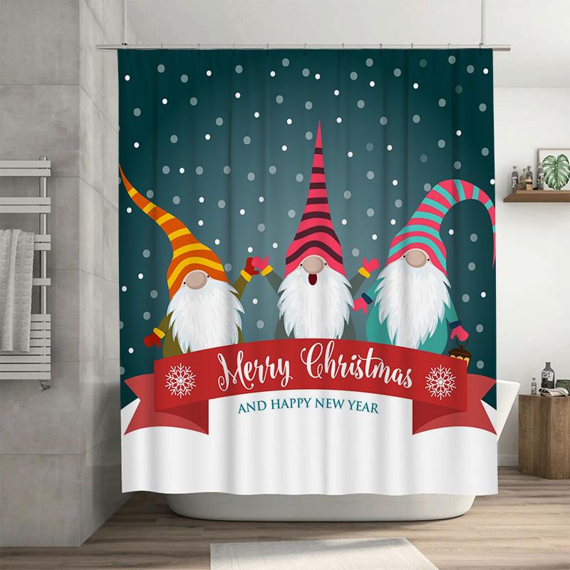 

TU Festive Christmas Shower Curtain Reindeer Elk Holiday Bathroom Decor Merry Xmas Home Xmas Gift Winter Forest Pattern Red Gree 90x180cm35x71in