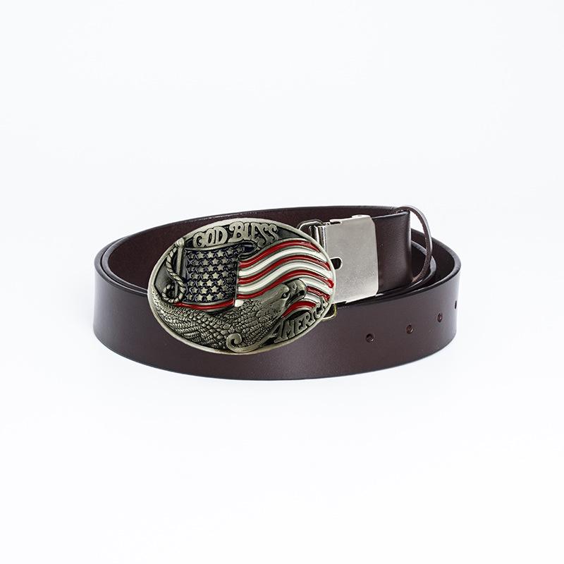 Fibbia Aquila in Bronzo Cintura in Pelle con Bandiera Americana - Accessorio di Moda da Uomo