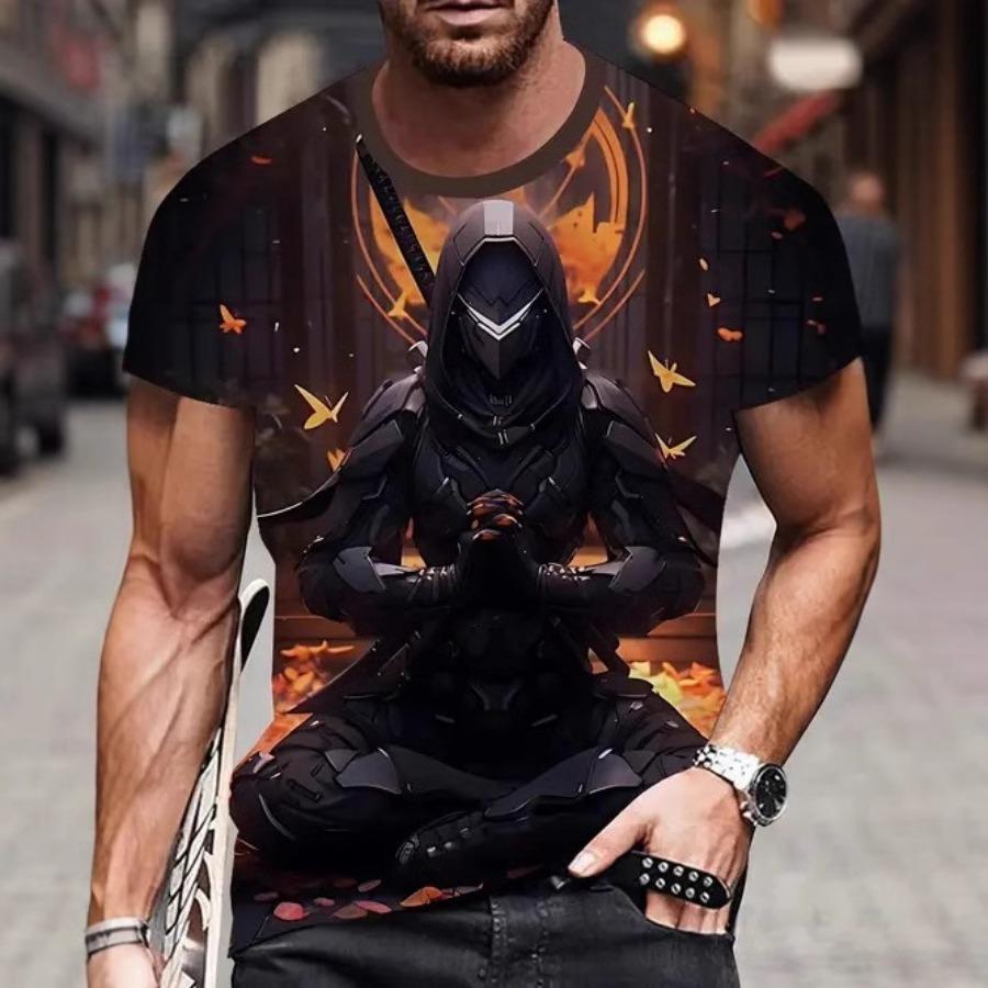 Ležérní tričko s krátkým rukávem, s potiskem, módní, nadměrné, 3D vzor, pro muže, pohodlné, letní, s kulatým výstřihem