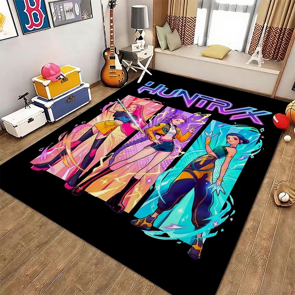Kpop Demon Hunters Neon Stage Indoor Rug Nonslip Thick Carpet For Entryway Home Party Decor Valentine'S Day Gift
