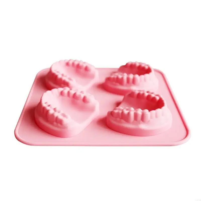 4 Hole Denture Teeth Shape Mold Silicone Ice Tray Diy Ice Cream Mould Funny Gag Gift For Dentist Seniors