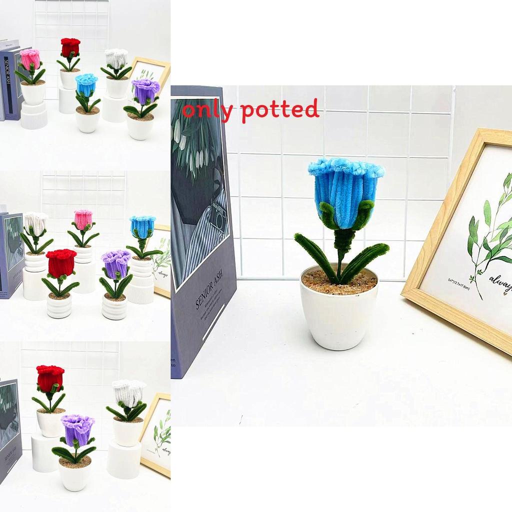 Multi Colored Plush Twisted Rod Rose Potted Desktop Decoration Ornament For Office Decor