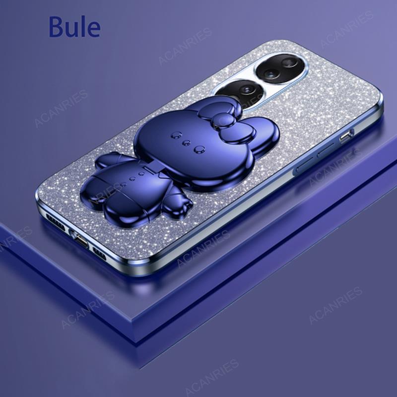 Cute 3D Rabbit Makeup Mirror Stand Plating Soft Case For Huawei Honor 90 Lite 70 Pro X8 X6s 4g 5g 8x Protect Back Cover Honorx8