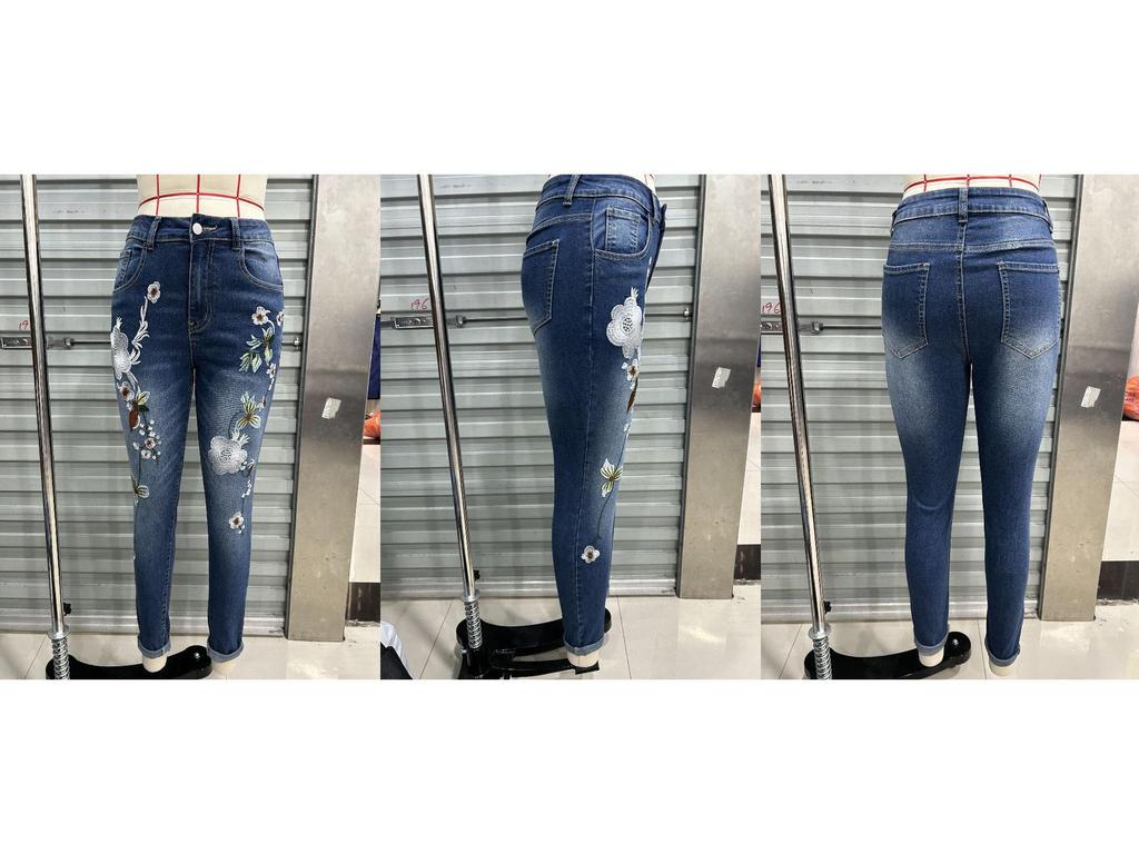 Damskie Jeansy Rurki z Haftem, Rozciągliwe, Wysmuklające, z Niskim Stanem, Styl Retro, Jesień 2025