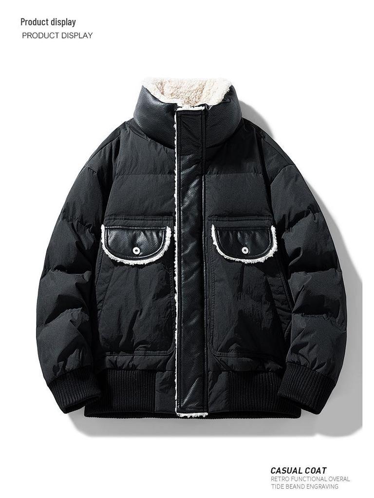 MLB & NY Co-Branded 2025 Winter Men's Down Jacket with Lamb's Wool Patchwork