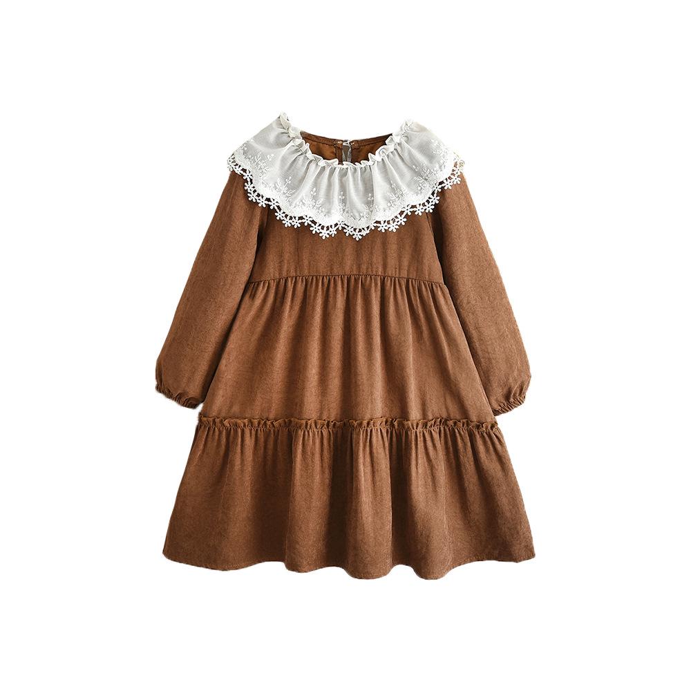 

2025 Spring & Autumn Girls French Court Embroidery Dress - Baby Girl Lapel Lace Long Sleeve Princess Dress 2-3 Years/Size 100