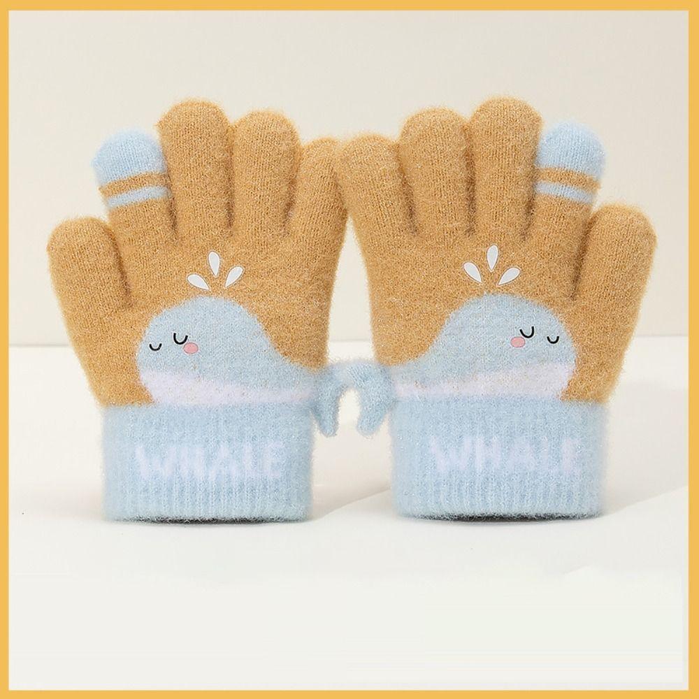 3-6 Years Old Winter Knitted Gloves Cute Whale Kids Gloves Cartoon Five-finger Gloves  Winter