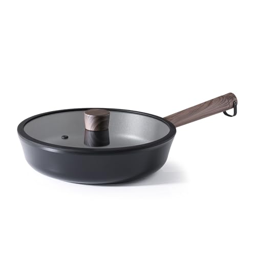 SENSARTE Deep Frying Pan, 28cm, with Lid, Non-Stick, Induction Compatible, Gas Compatible, Stir-Fry Pan, All Heat Sources, Non-Stick, 5-Layer Construc