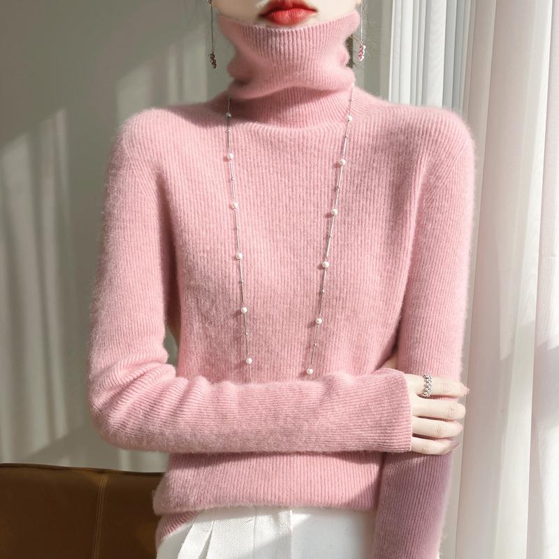 Women’s High Neck Wool Sweater 2025: Slim Fit, Pure Color, Fashionable Base Layer Knit.