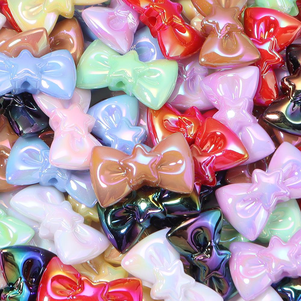 10pcs 17x28mm Bow Acrylic Beads Colorful Sweet Bowkot Loose Beads For Jewelry Making DIY Necklace Phone Chain Keychain Decor