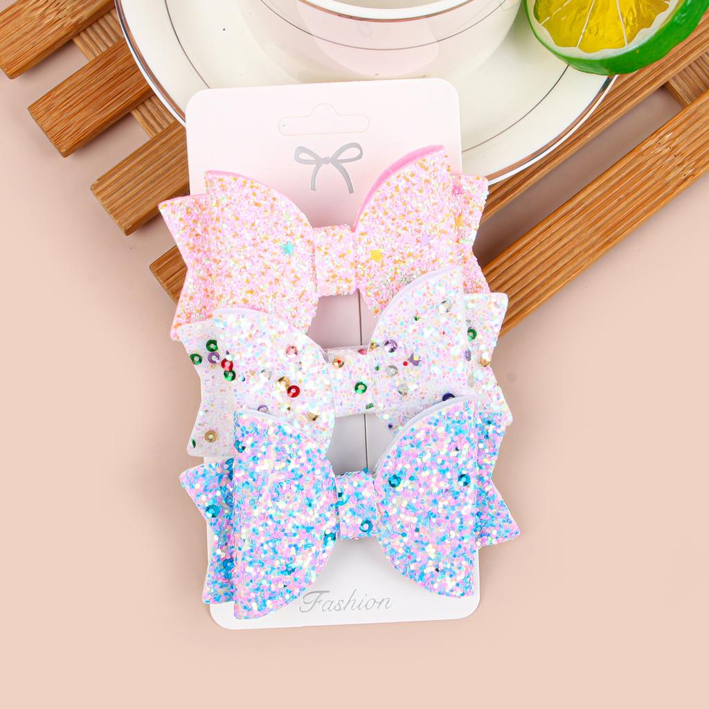 3 STÜCKE Bunte Haarschleifen mit Clips Niedliche 3'' Glitzer Haarschleifen Haarnadel Haarspangen Haarclip Kopfbedeckung Kinder Kinder Haaraccessoires