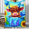 Cute Bull Taking Bath With Butterflies Sunflowers Fleece Blanket Soft Flannel Throw Cozy Bedding Gift For Kids And Adults Animal