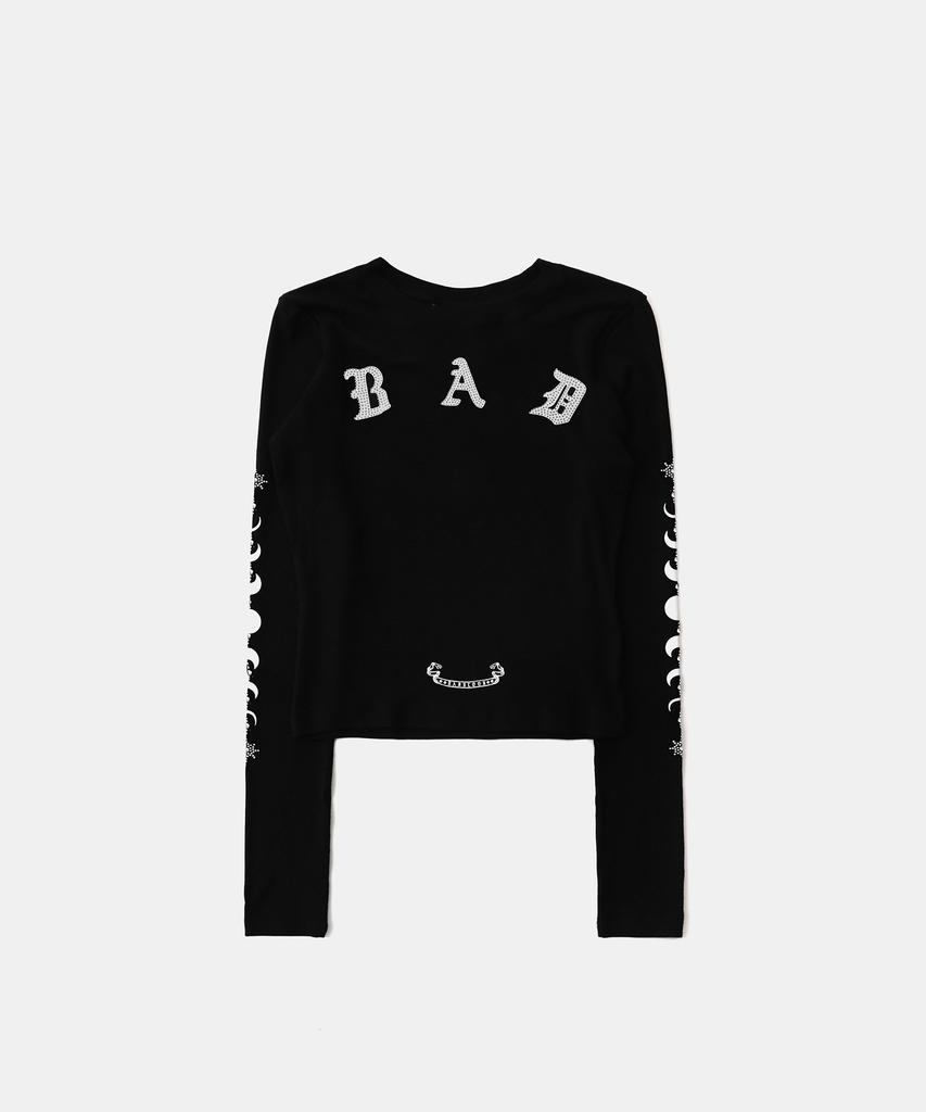 BADBLOOD Mystic Rhinestone Logo Jersey Slim Long Sleeve - Black