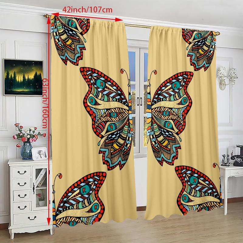 2PCS- Hand-painted butterfly - Printed curtain - Polyester material - suitable for bedroom, living room, study private space