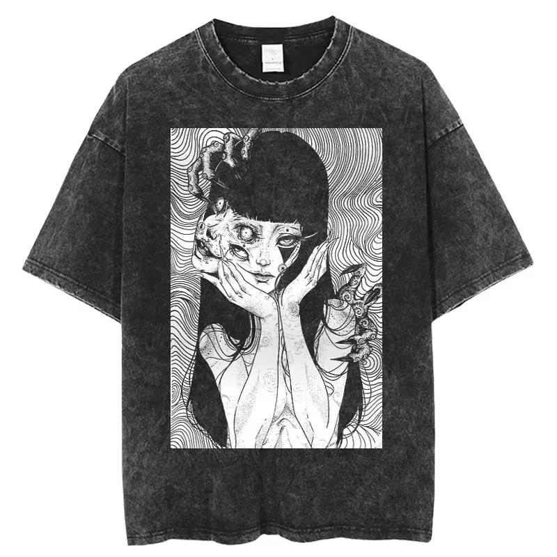 Hot Sale Horror Manga Tomie Graphic T-shirt Men Women T Shirt Hip Hop Y2k Washed Oversized Tee Hip Hop Gothic Cotton T-shirts