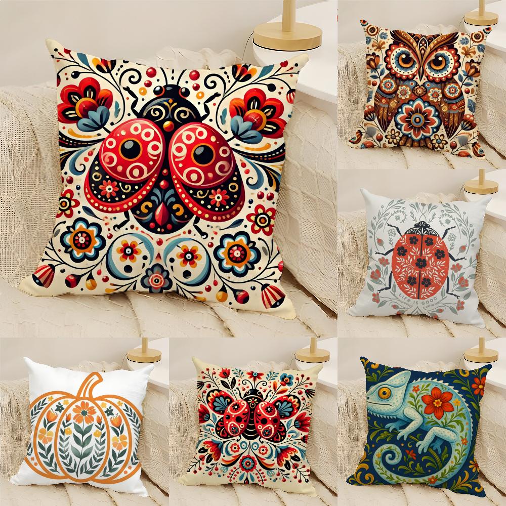 Natural Floral Colors Animal Prints Pillow Case Cotton Linen Fabric Square Zipper Pillowcase Home Decorative Living Room