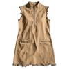 Women Sleeveless V Neck Zip Front Hem Mini Dress with Patch Pockets Casual Solid Relaxed Fit Sundress