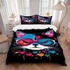 3pcs Colorful Cat with Sunglasses Bedding Set - Includes Quilt Cover and Pillowcases, Suitable for All Seasons, Machine Washable - Ideal Gif