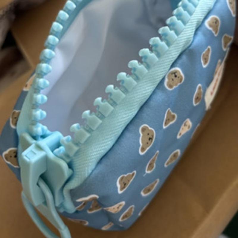 Stylowy Minimalistyczny Piórnik z Misiami - Duża Pojemność Organizer na Przybory Szkolne z Dużym Zamkiem Błyskawicznym, Urocza Estetyczna Kosmetyczka