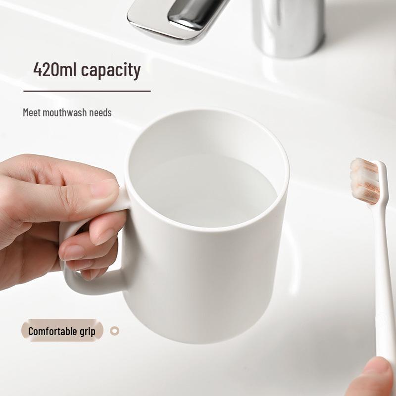 Wall-Mounted Magnetic Mouthwash and Toothbrush Cup with Handle - Punch-Free Plastic Design