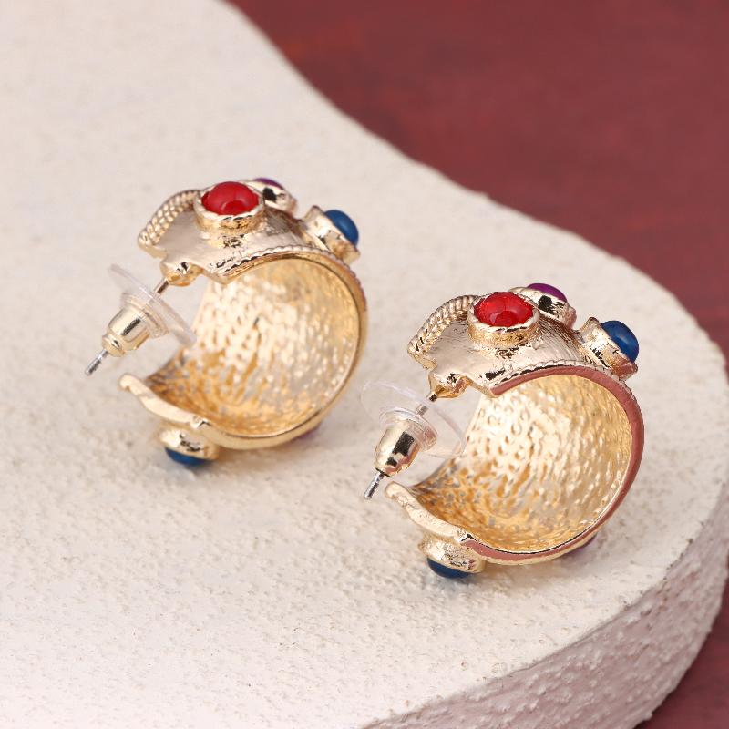 Multi Color Glass Inlay Metal Post Earrings For Women Vintage New Style Fashion Jewelry Daily Wear Accessories Gifts