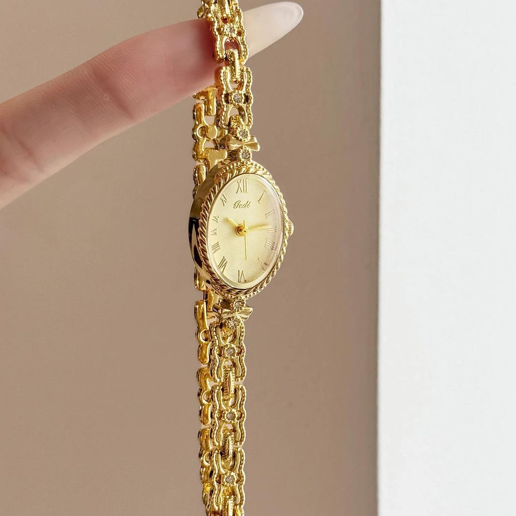 GEDI NEW Luxury Vintage Women's Watches with Roman Numeral Small Oval Dial and Bracelet, Quartz Movement, Perfect for Dresses