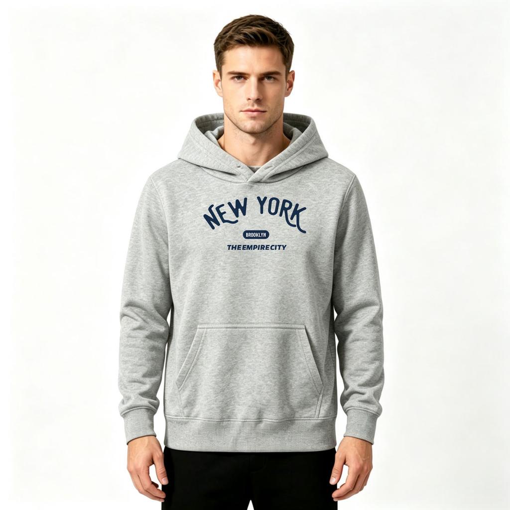Men New York Brooklyn Print Pullover Hoodie Casual Long Sleeve The Empire City Graphic Hooded Sweatshirt for Daily Wear