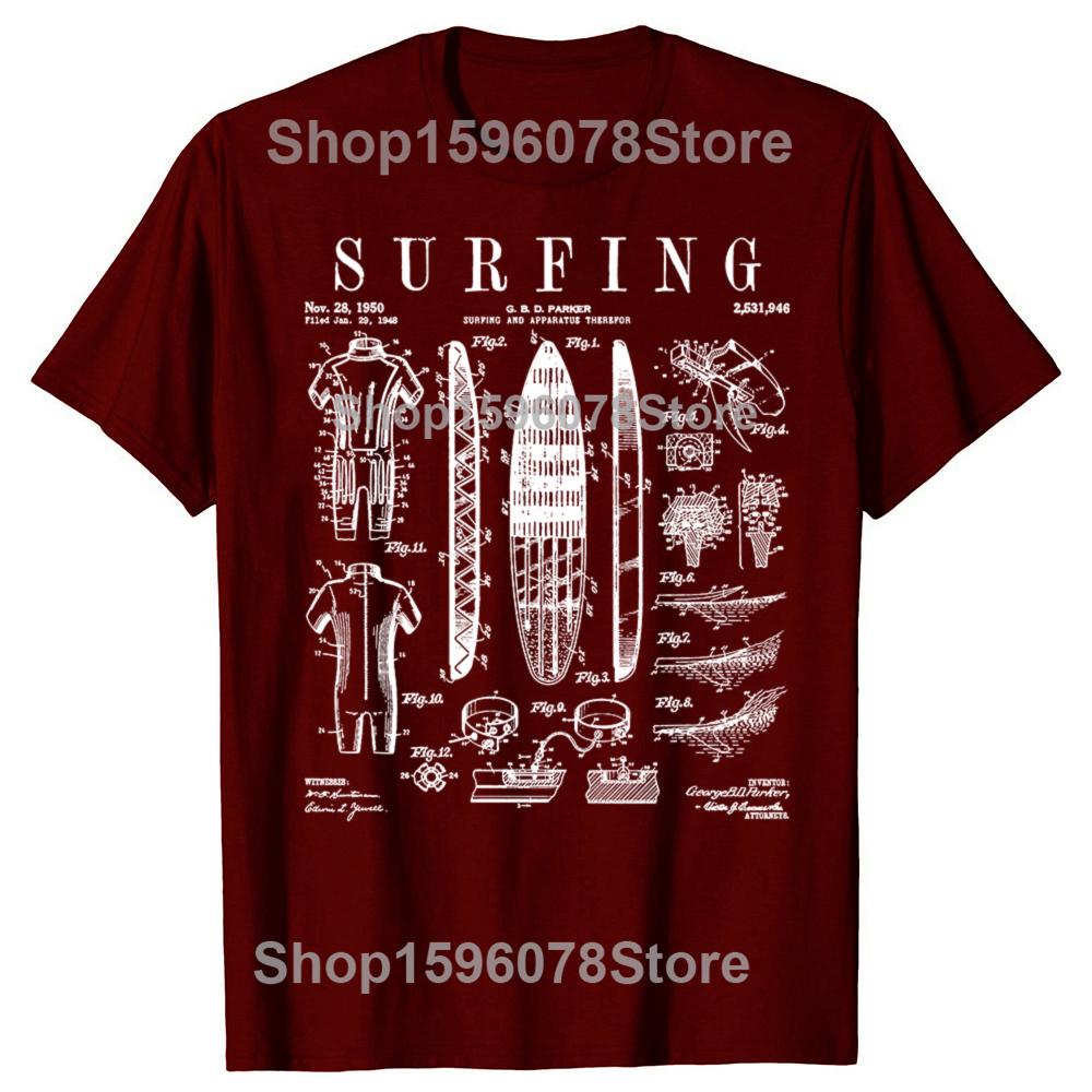Lustiges Surfbrett Surfen Vintage Patent Surfer T-Shirts Herren Baumwolle Humor Streetwear T-Shirt Kurzarm Unisex Lockere Kleidung