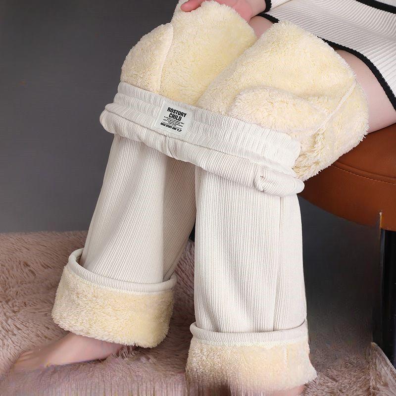 

Зимние бархатные утолщенные женские брюки Широкие брюки Женские повседневные брюки из овечьего бархата Тенденция 3XL абрикосовый