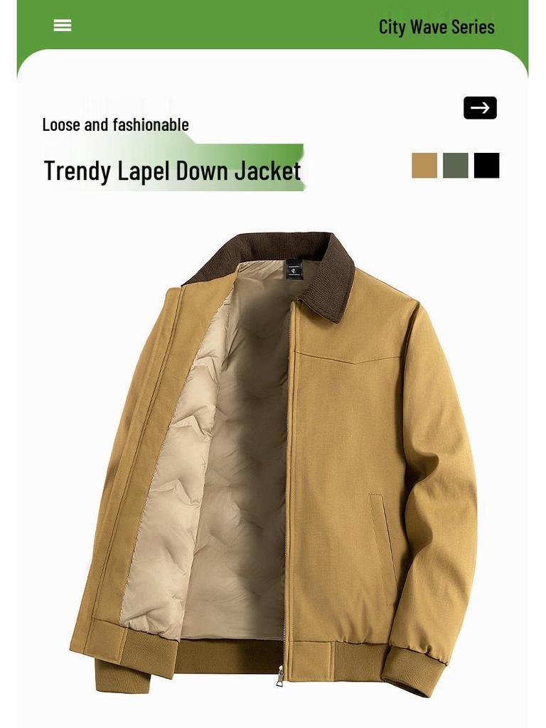 Di Yu Shen Long Men's Anti-Wrinkle Winter Down Jacket - White Duck Down Lapel, Cold-Resistant, Casual and Loose Outerwear.
