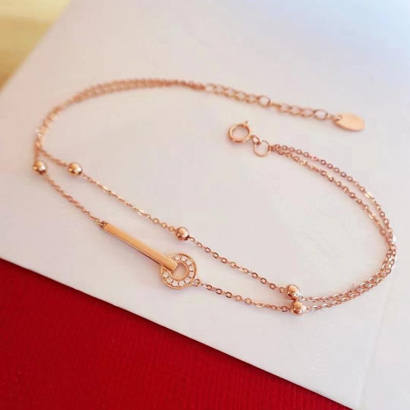 Women's Cold Style Double Layer Bracelet with Bean Beads & Diamond Ring – Light Luxury for Best Friends