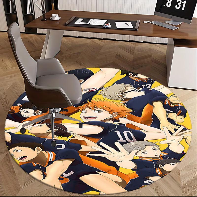 1pc Haikyuu Karasuno High Volleyball Team Round Carpet - Anime Design, Office Chair Mat, Non-Slip Rug, Suitable for Home Decor, Living Room