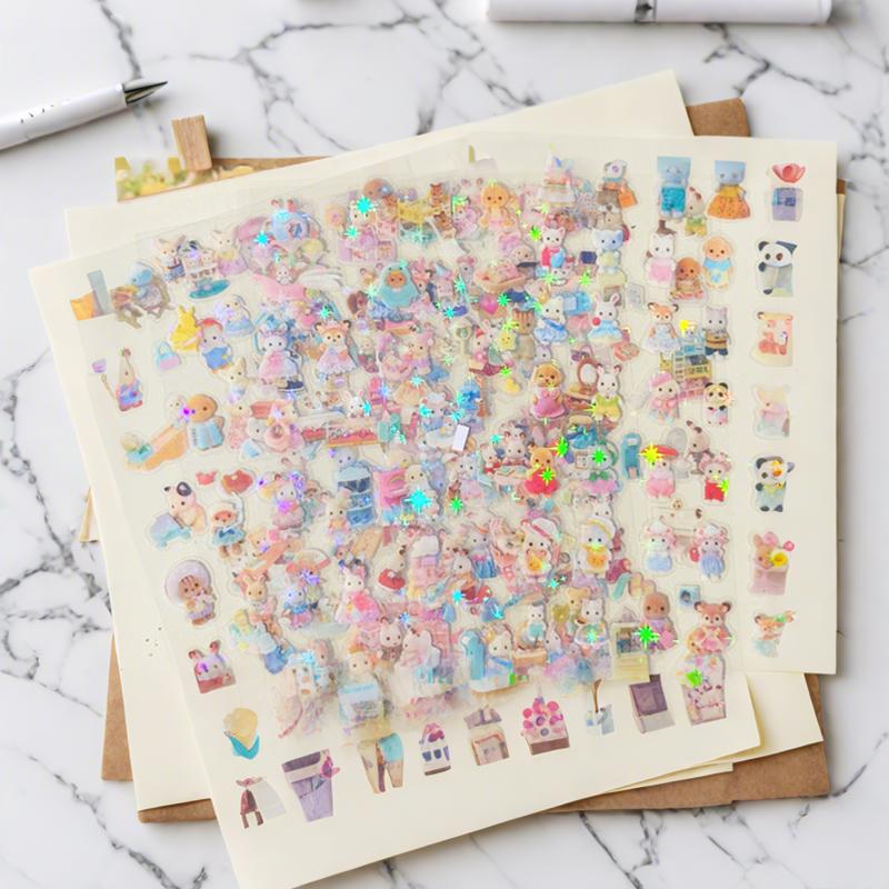 8 Sheets Luggage Stickers Unique Cute Poodle Holographic Decals for DIY Scrapbooking Water Bottle