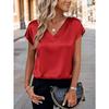 Damska koszulka Wiosna i Lato Jednolity Kolor Biznesowe Top V-neck Casual Luźne Damskie Koszulki Moda Prosty Elegancki Satynowy Biurowy Damski T-shirt