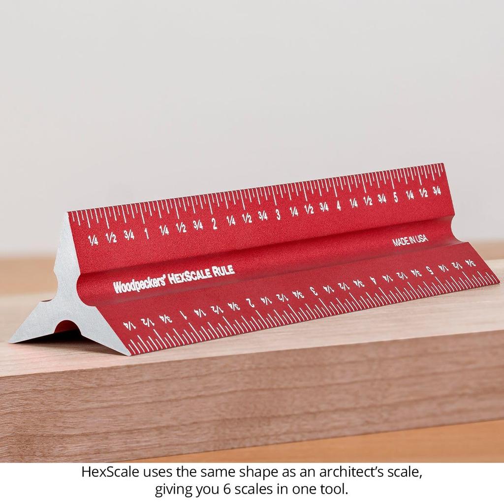 Woodpeckers Hexscale 600MM Woodworking Ruler with Centering R2L L2R Architect Style Rule, 24" / 6-in-1 Stops, Inch, Metric, Scale, & Measurements,