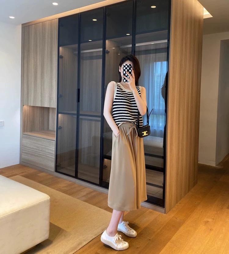 Hochtaillierte Eisseiden-Hose mit weitem Bein für Damen - Sommer Schlankmachend, Koreanischer Stil, Lockere Passform, Birnenform-freundlich, Rockhose mit Kordelzug