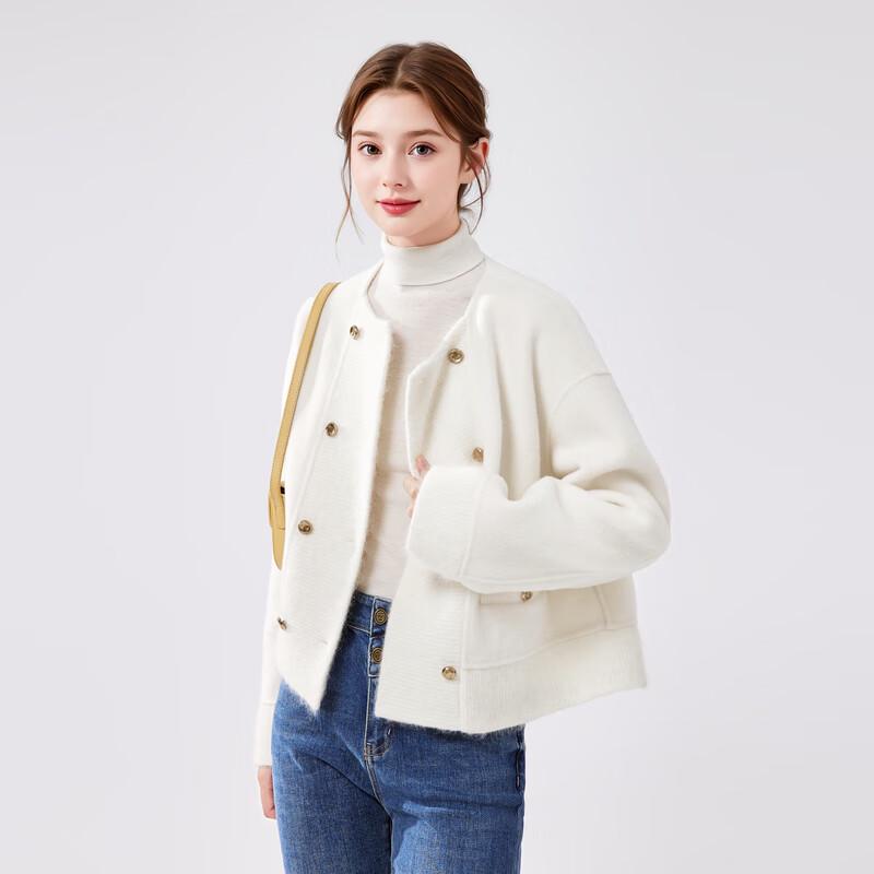 Qiushe Yiren Women's Elegant Short 100% Wool Double-sided Coat