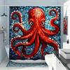Octopus Shower Curtain Nautical Ocean Sea Turtle Beach Coastal Blue Fish Seashell Jellyfish Fabric Bath Curtains Bathroom Decor