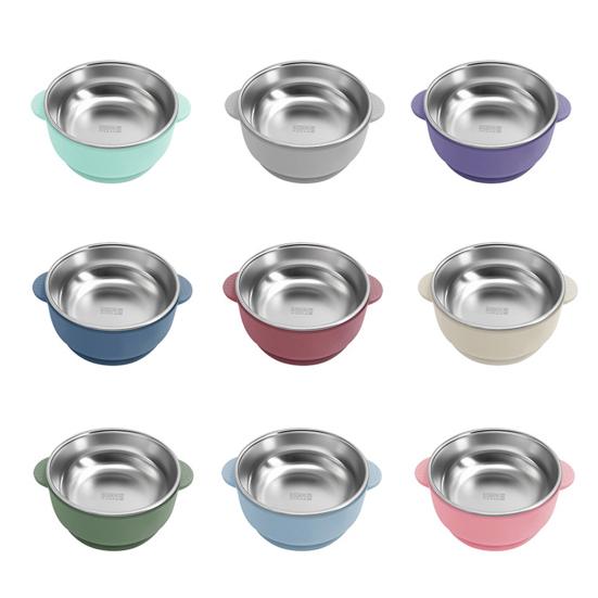 Baby Feeding Bowl Stainless Steel Double Layer Rice Bowl with Suction Base BPA-Free Soup Bowl Double Handle Food Containers