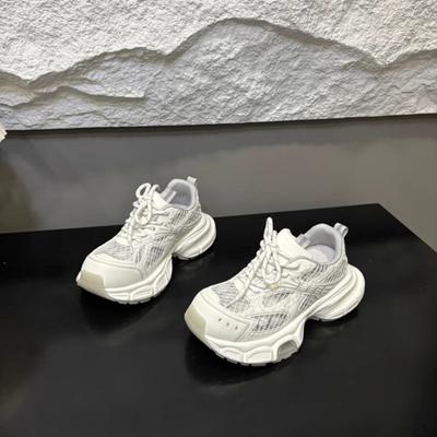 Leather Thick-soled Thin-mesh Dad Shoes Women's Summer New European Version Mesh Yarn Breathable and Versatile Casual Sports Shoes Tide