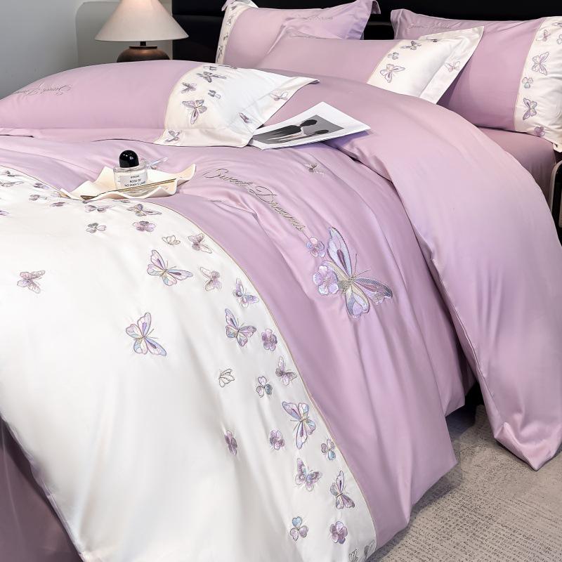 Exquisite Embroidered Cotton Luxury Bedding Set - Butterfly Design