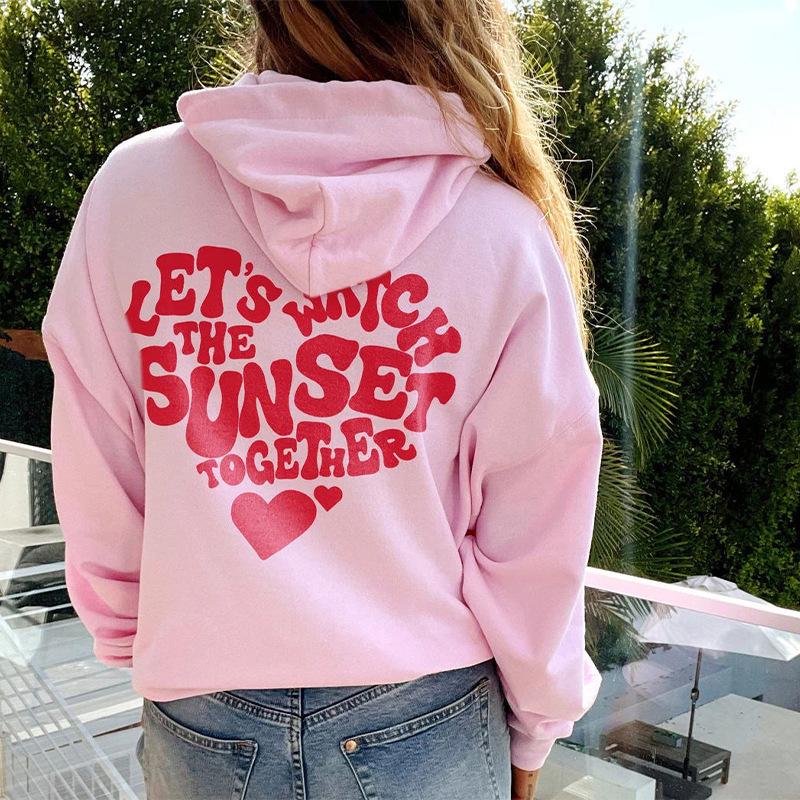 Women's Fleece Letter Print Drawstring Hoodie