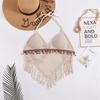 Lace-up Neck Small Vest, Sling Women's Summer Short Style with Chest Pad Inside, Backless Hollow Tube Top Embroidered Vest
