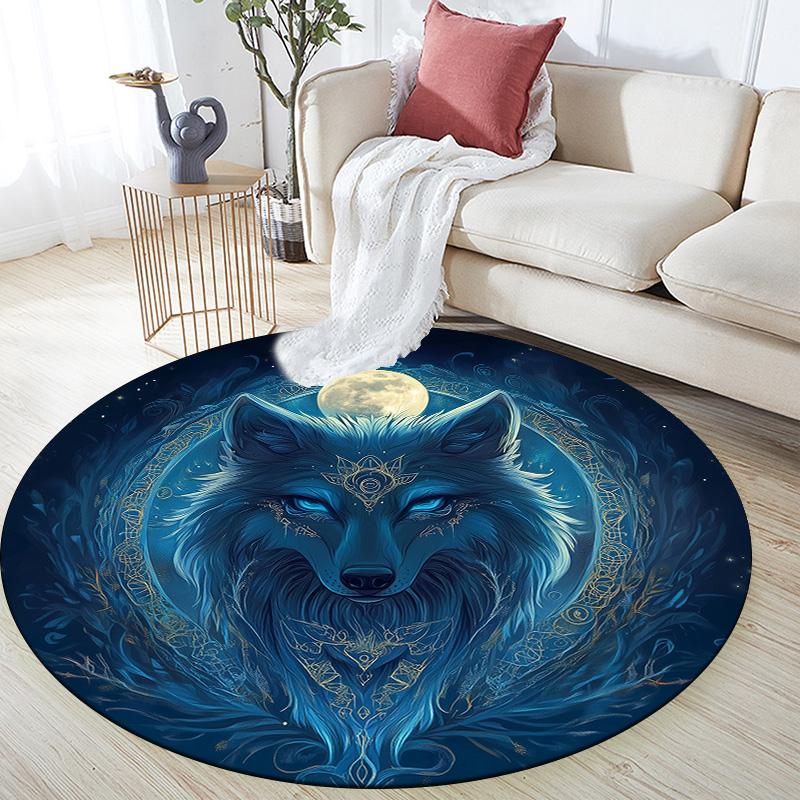 Moonlight Animals  Round Area Rug,Carpet Rug for Living Room Bedroom Sofa Playroom Decor,Non-slip Floor Mat