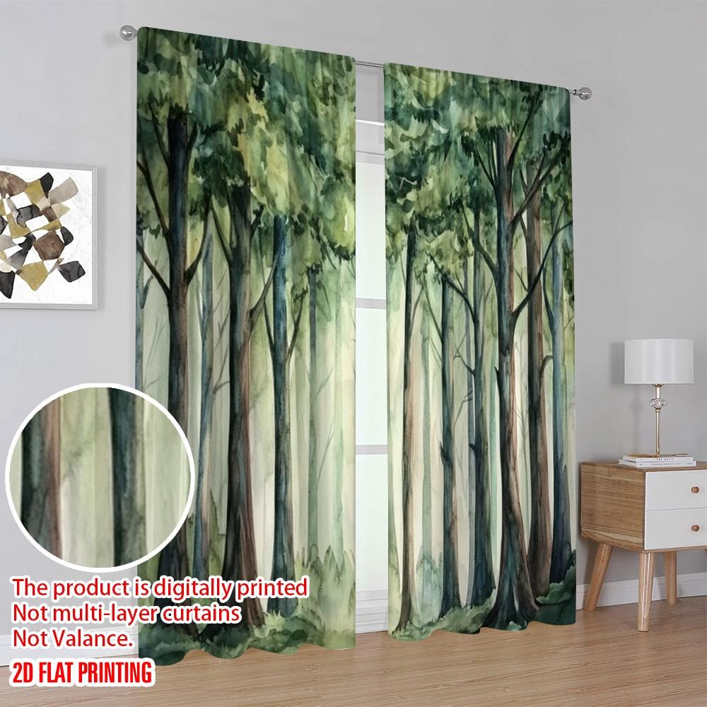 2 Stück, 2D-Flachdruck Lichtfilternde Vorhänge Nebliger Wald 100% Polyester (ohne Stange) Festlich für Schlafzimmer Wohnzimmer Fenster